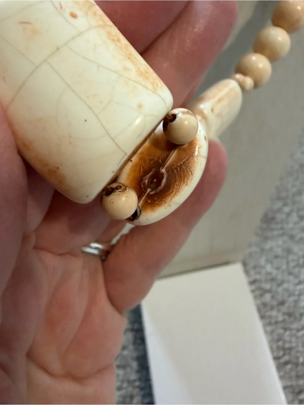 Vintage Carved Statement Necklace Chunky Beaded Natural
